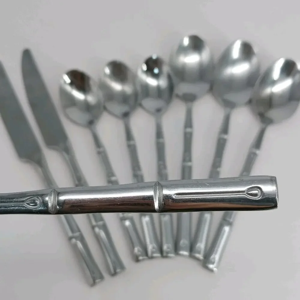 9X Spoons Flatasy Bamboo Stainless Flatware Silverware Table Teaspoon Butter Knv
